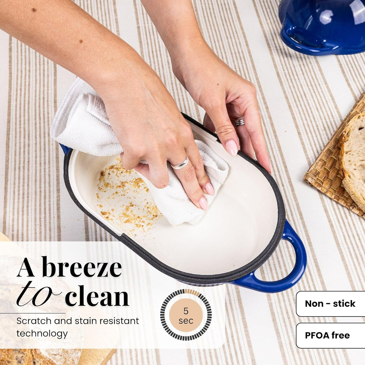 Dutch Oven For Sourdough Bread Baking – Enamelled Cast Iron Bread Loaf Pot – Oven Safe Non Stick Bread Pot – Rectangular, Dark Blue, 24cm x 16cm – by Nuovva