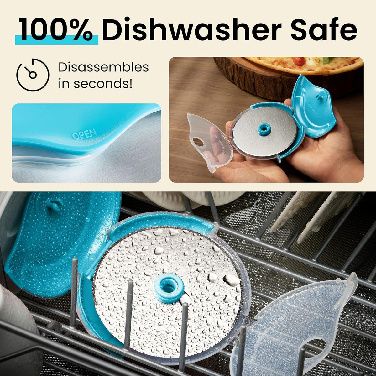 Kitchy Pizza Cutter Wheel with Protective Blade Cover, Ergonomic Pizza Slicer (Blue)