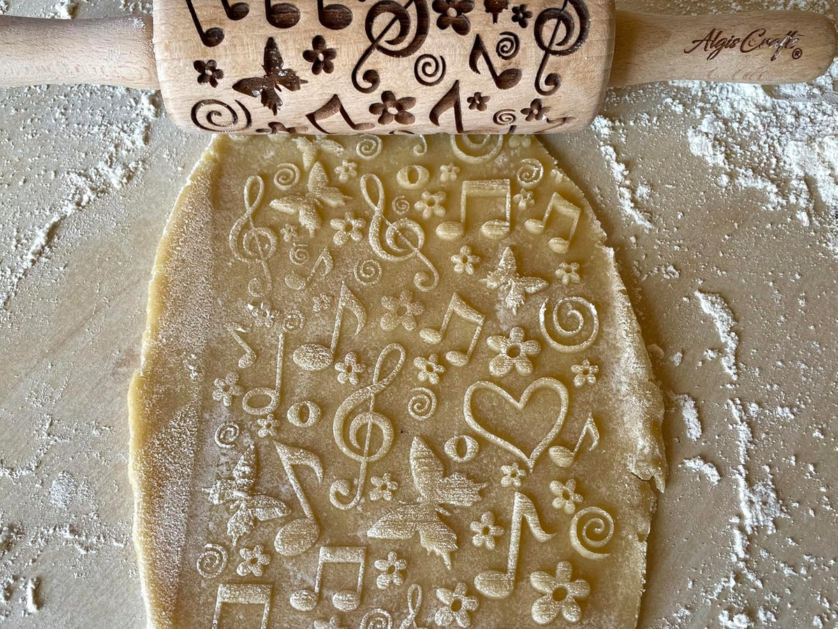 SUMMER 3 KID Rolling Pin SET. Wooden Laser Cut Mini Rolling Pins for cookies, play dough, salt dough or clay Butterfly, Music Flower by Algis Crafts
