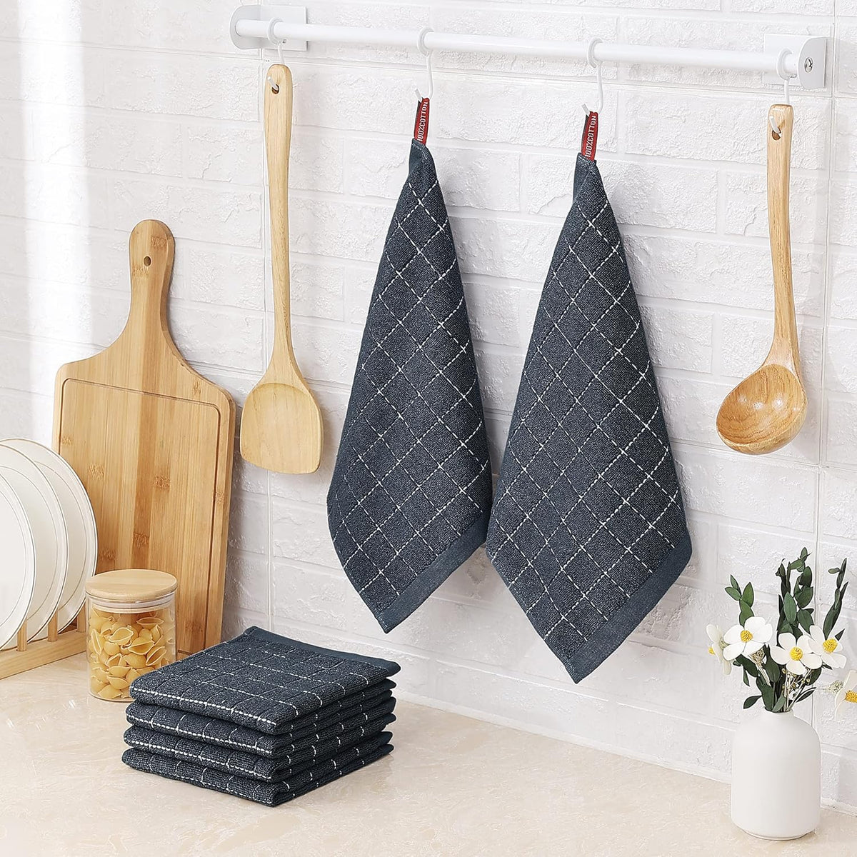 Homaxy 100% Cotton Terry Kitchen Dish Cloths, Ultra Soft and Absorbent Dish Towels for Kitchen, Suitable for Drying and Washing Dishes, 6 Pack, 12 x 12 Inches, Dark Grey
