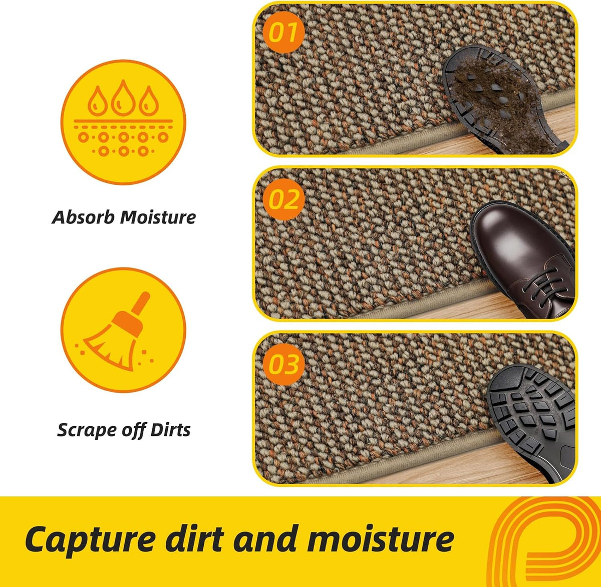 JSEI Dirt Trapper Door Mat 20"x32" Non-Slip Washable Entrance Mat, Dog Doormats, Absorbent & Fade-Resistant Floor Mats, Low Profile Welcome Mats for Entryway, Front Door, and Inside Entrance, Beige
