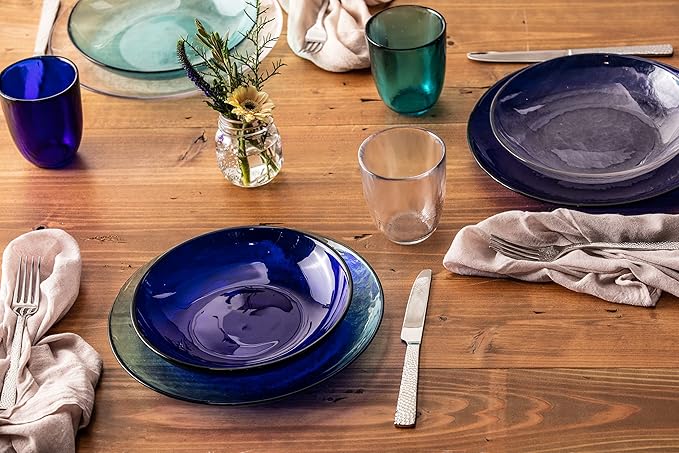 Fortessa Los Cabos Glass Dinnerware Collection, Coupe Entrée Bowl (Set of 4), 8.6 Inch/25oz, Cobalt