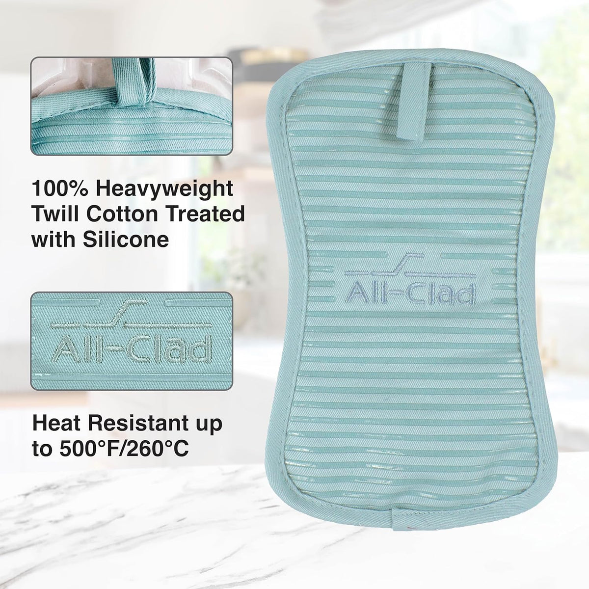 All-Clad Premium Pot Holder & Hot Pad: Heat Resistant up to 500 Degrees - 100% Cotton, 10"x6.25" Hot Pad for Kitchen and Barbeque, 1-Pack, Rainfall