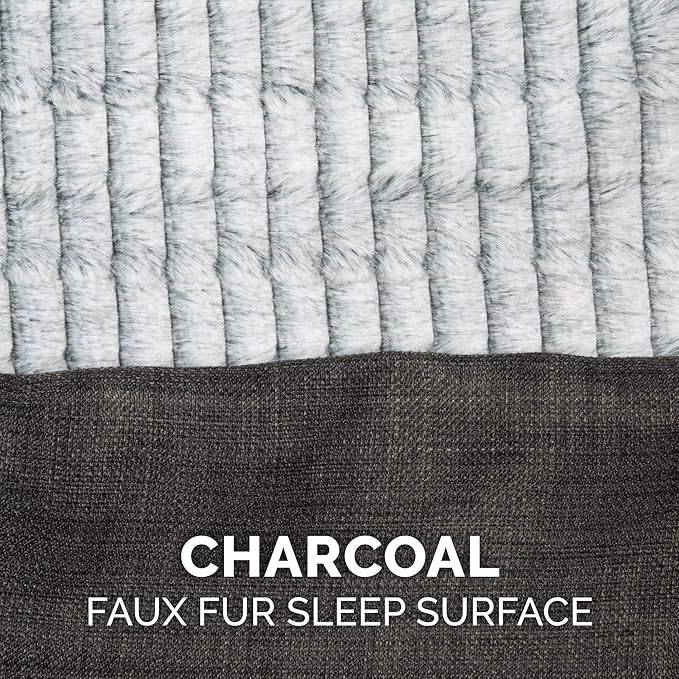 Furhaven Cooling Gel Dog Bed for Large Dogs w/ Removable Bolsters & Washable Cover, For Dogs Up to 125 lbs - Luxe Faux Fur & Performance Linen Sofa - Charcoal, Jumbo Plus/XXL