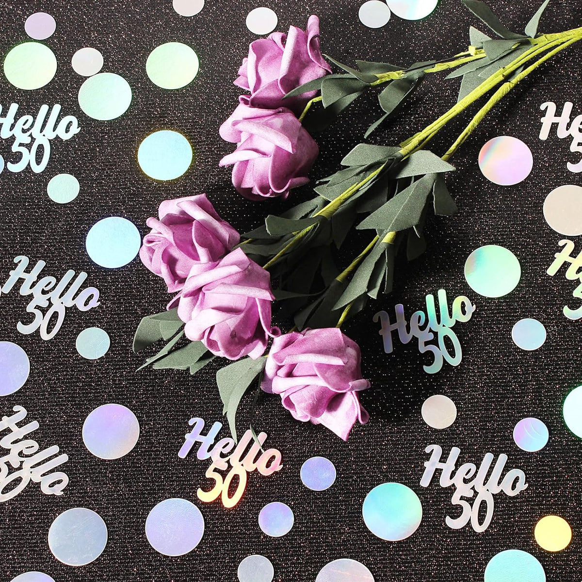 Hello 50 Birthday Confetti for Table Iridescent Circle Happy 50th Birthday Party Decorations for Women Fifty Years Old Birthday Tables Scatter Party Confetti Wedding Anniversary Decor 300PC
