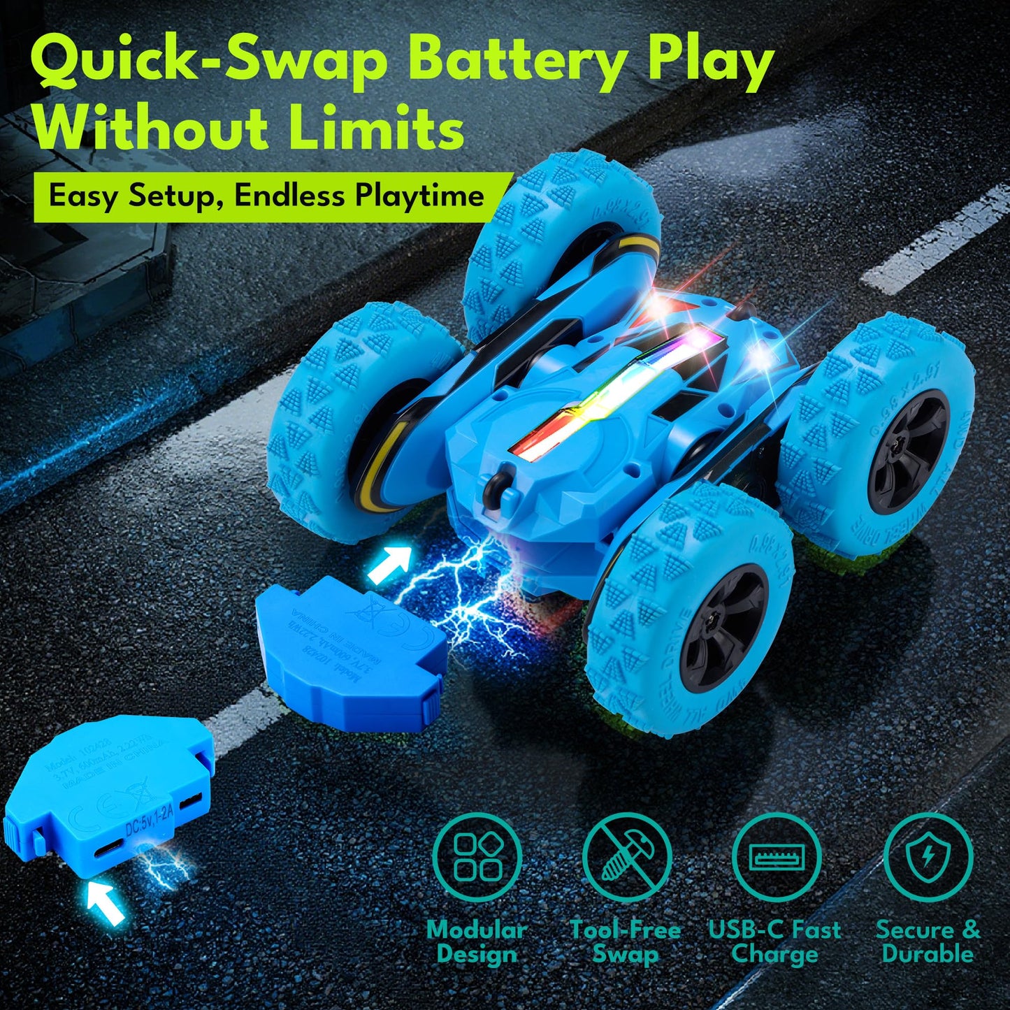Threeking Remote Control Flip Stunt Car Double Sided Driving Crawler Toys
