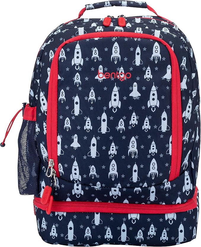 Bentgo Kids 2-in-1 Backpack & Insulated Lunch Bag - Durable 16” Backpack & Lunch Container in Unique Prints for School & Travel - Water Resistant, Padded & Large Compartments (Rocket)