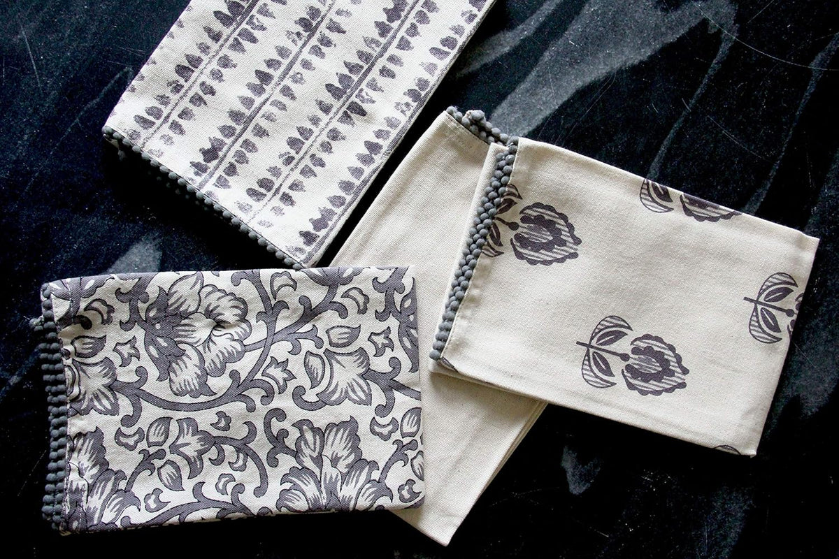 Kitchen Towels Dish Towels for Kitchen- Gray & Beige Tea Towels for Kitchen-Bar Towels for Kitchen-KitchenTowels and dishcloths-Printed Floral 18"x28" Pack of 4