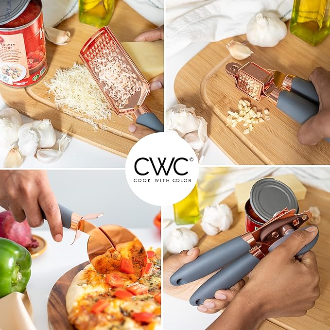 COOK WITH COLOR Kitchen Gadget Set Copper Plated Stainless Steel Utensils with Soft Touch Handles, Copper Grey, 7 Pieces