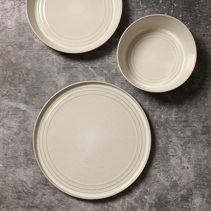 Stone Lain Claire 4-Piece Dinner Plate Set Stoneware, Plates, Dishwasher and Microwave Safe, Dish Set for 4, White