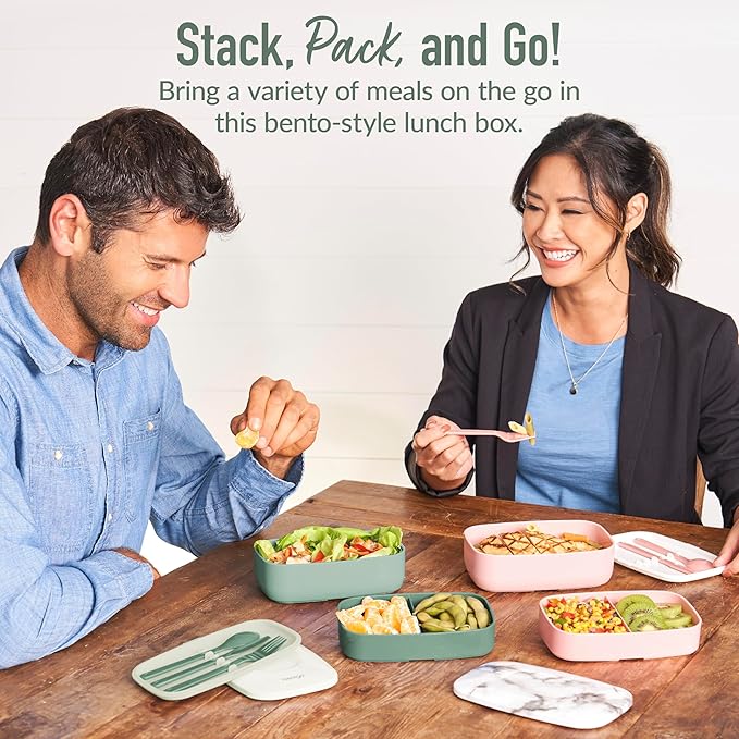 Bentgo Classic - Adult Bento Box, Stackable 3-Compartment Lunch Box with Removable Utensil Set and Sealing Strap, BPA-Free, Food Container Ideal for Meal Prep, Work, and On the Go (Khaki Green)