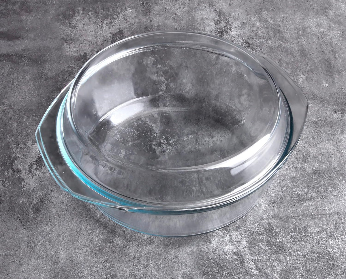 Round Tempered Glass Casserole Dish with Lid, Glass Casserole Baking Dish. Oven Freezer and Dishwasher Safe. - 4QT