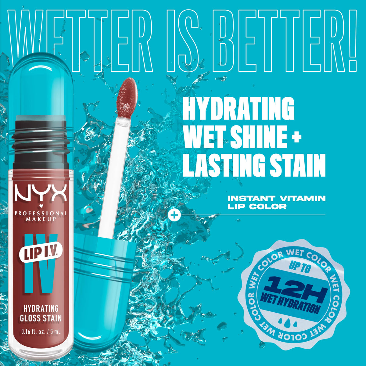 NYX PROFESSIONAL MAKEUP Lip IV Hydrating Glossy Lip Stain, Long-Lasting, Tinted, Vegan Formula with 12 HR Hydration - Hydra Honey (Brown)