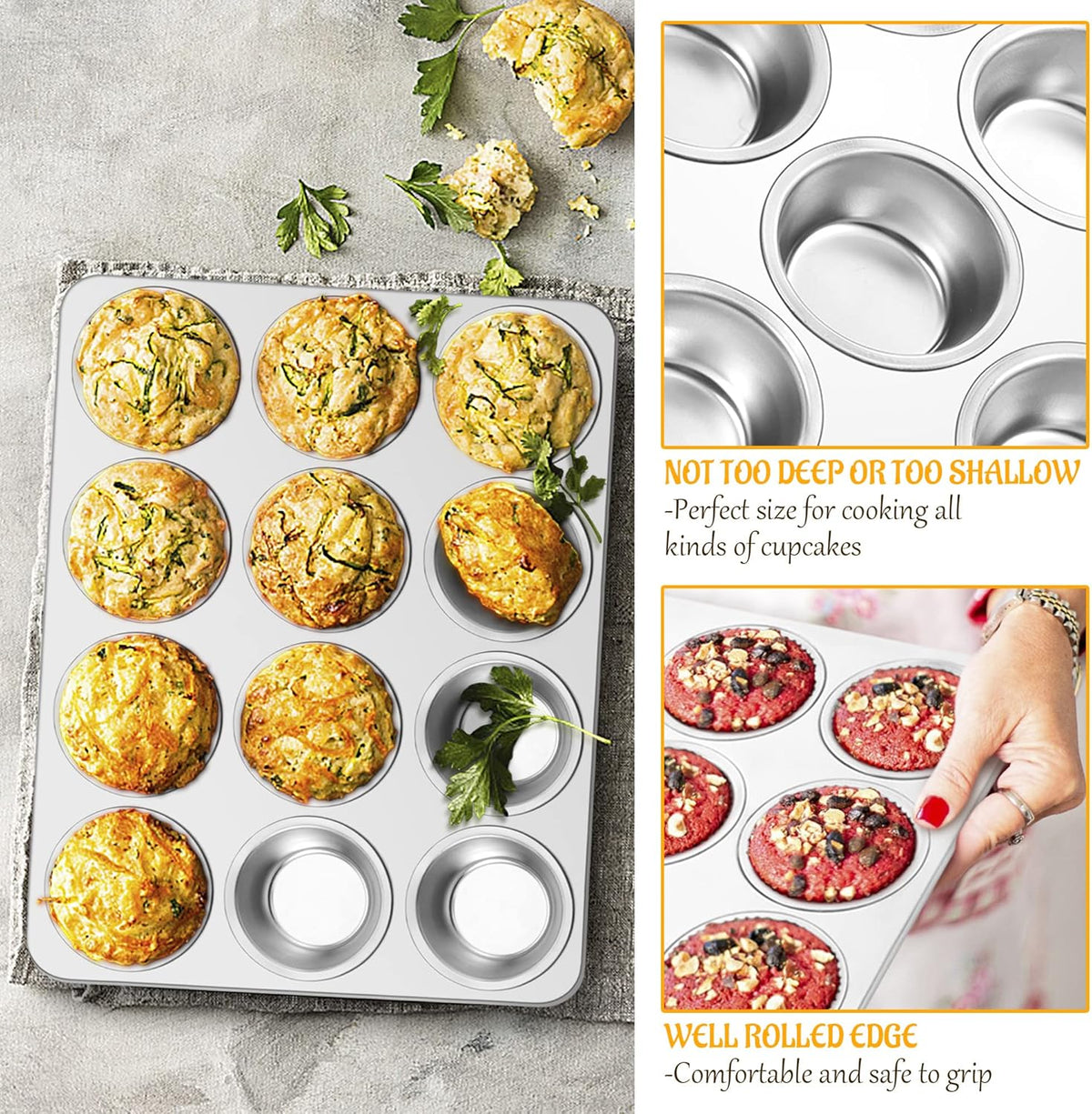 E-far Stainless Steel Muffin Pan Set of 5, 12 Cups Cupcake Pans Tins for Baking, Non-Toxic Metal Muffin Tray Molds for Small Mini Cupcake, Heavy Duty & Regular Size, Rust Free & Dishwasher Safe