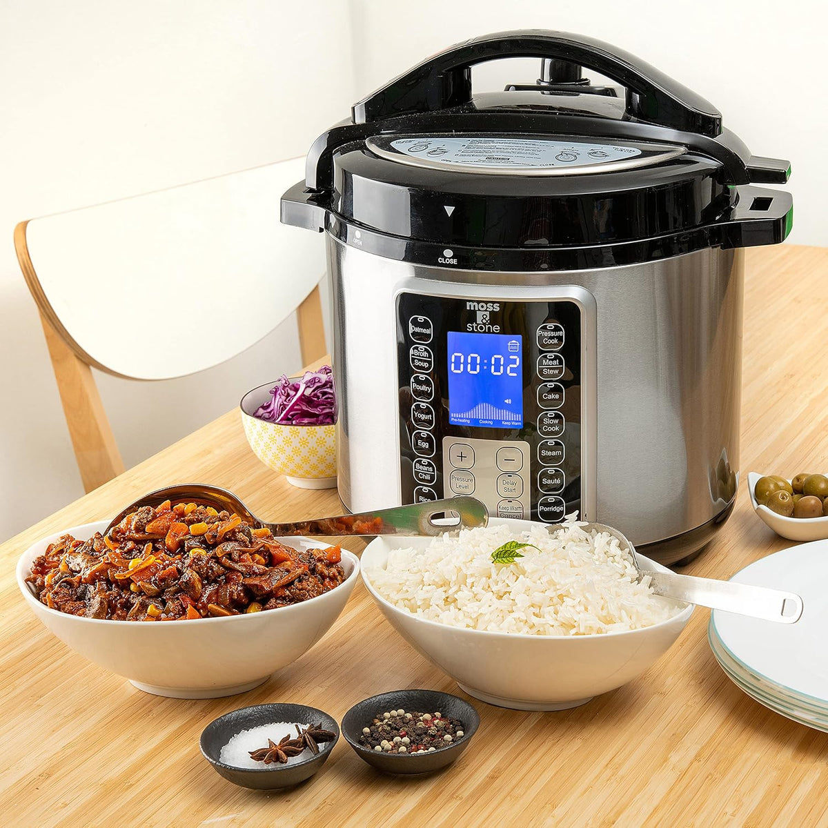 Moss & Stone Electric Pressure Cooker with Large LCD Display, Multi-Use 6 Quart Pot, 14-in-1 Cooker & Maker: Slow, Rice, Steam, Saute, Yogurt, Egg, Warmer