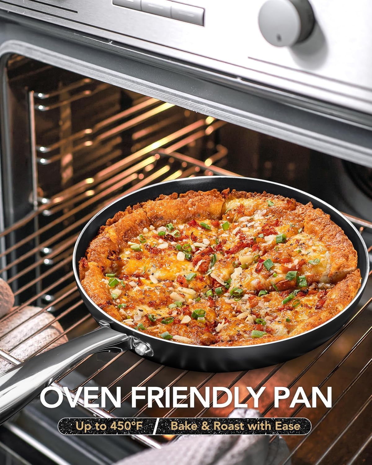 MICHELANGELO Small Frying Pan - 8 Inch Frying Pan Nonstick with Lid, Non-Toxic Ceramic Pans with Stainless Steel Handle, Nonstick Skillet, Black