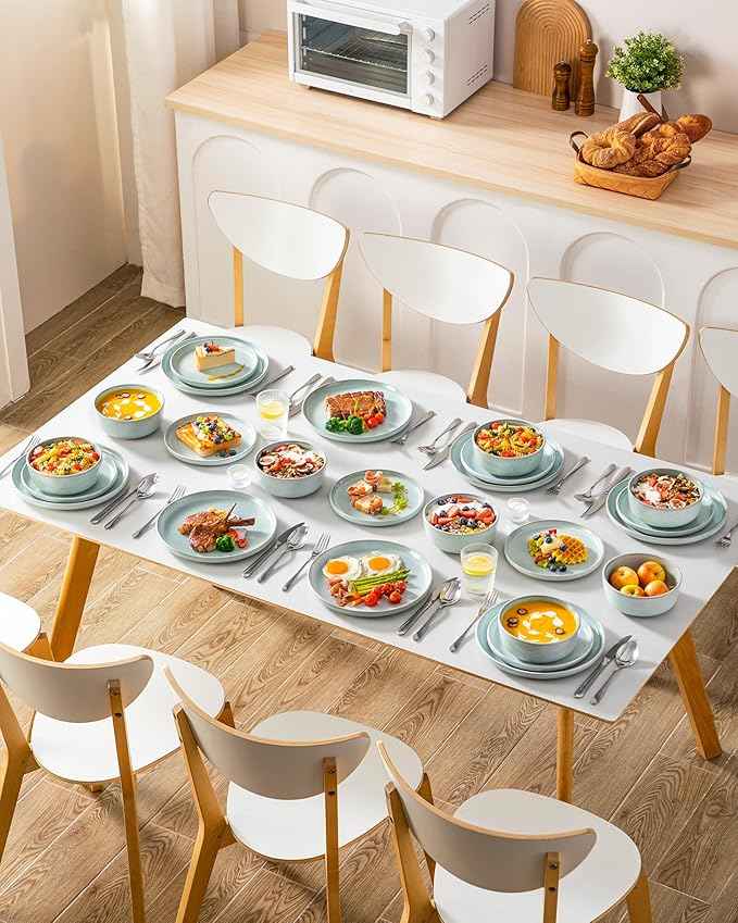 vancasso ANYA 24 Pieces Plates and Bowls Set, Mint Green Dinnerware Sets, Reactive Glaze Dishes Set for 8, Ceramic Dishware Sets Kitchen Dinner Set, Microwave & Dishwasher Safe