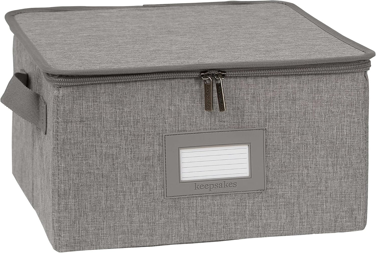 Covermates Keepsakes Dish Storage Box - Stackable, Reinforced Handles, China Storage, Grey Heather