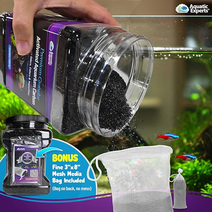 Premium Activated Carbon, Aquarium Carbon for Fish Tank Filter, Aquarium Filter Media, Granulated Charcoal for Fish Tanks, Activated Charcoal Bulk (3 lbs with Fine Mesh Bag)