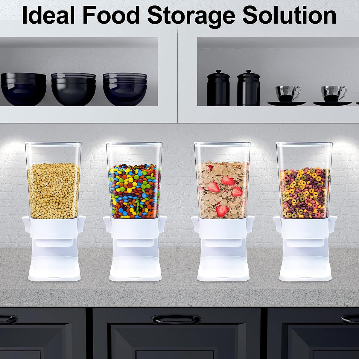 Cereal Dispenser Countertop 2Pc, Cereal Containers Storage, 5L Organization and Storage Containers for Kitchen, Dry Food Dispenser for Rice, Grains, Nuts, Snack,Oatmeal, Pet food, White