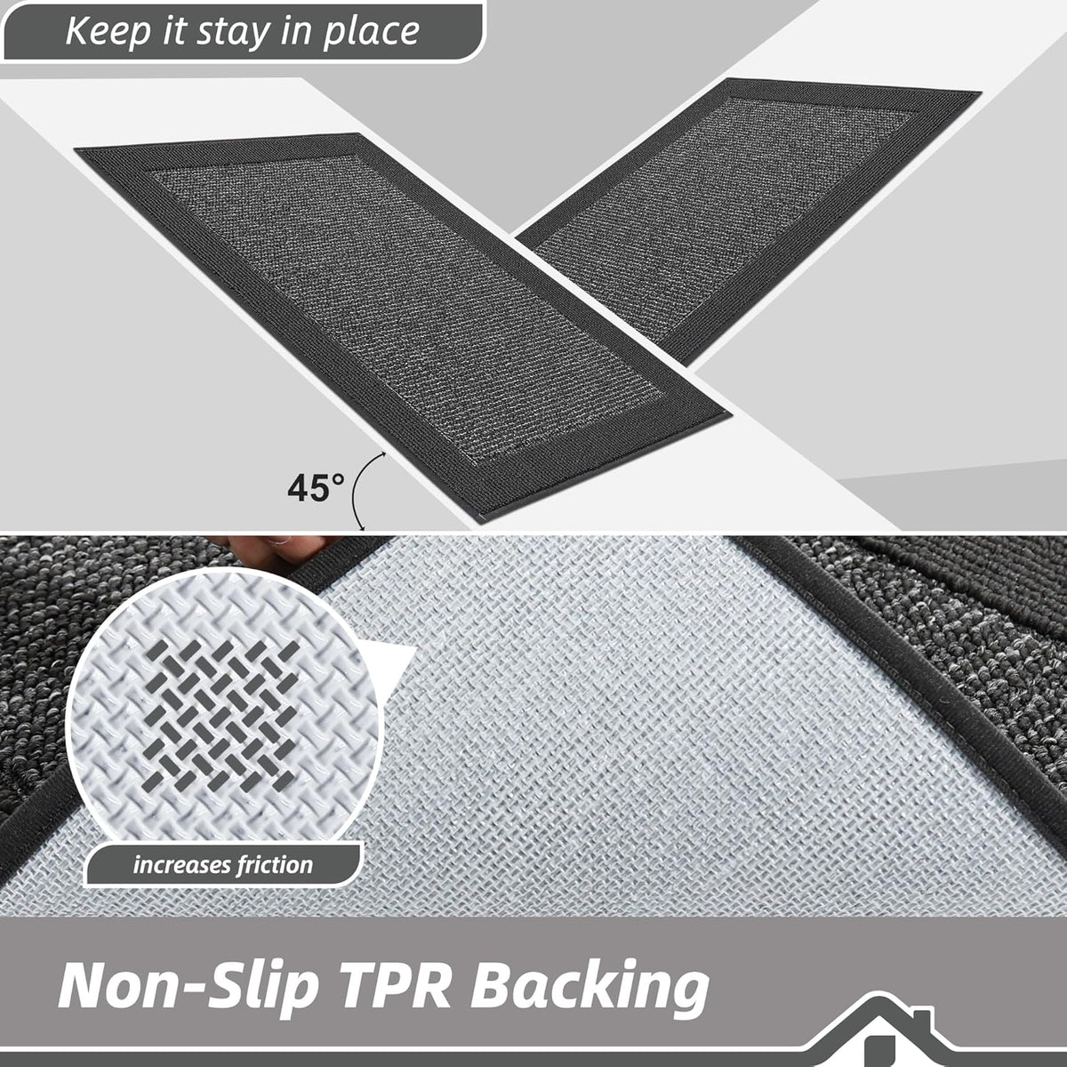 BEQHAUSE Kitchen Rugs and Mats Set of 2 Non-Slip Kitchen Mats for Floor, Absorbent and Stain Resistant Kitchen Runner, Machine Washable Rugs for Kitchen, Laundry & Sink, 20"x32"+20"x48", Charcoal