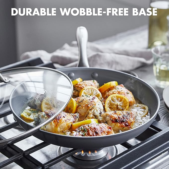 GreenPan Lima Hard Anodized 12" Frying Pan Skillet with Lid, Ceramic Nonstick, PFAS-Free Nontoxic Pots and Pans, Oven & Broiler Safe, Stainless Steel Handle, Cookware for Eggs & Omelet, Gray
