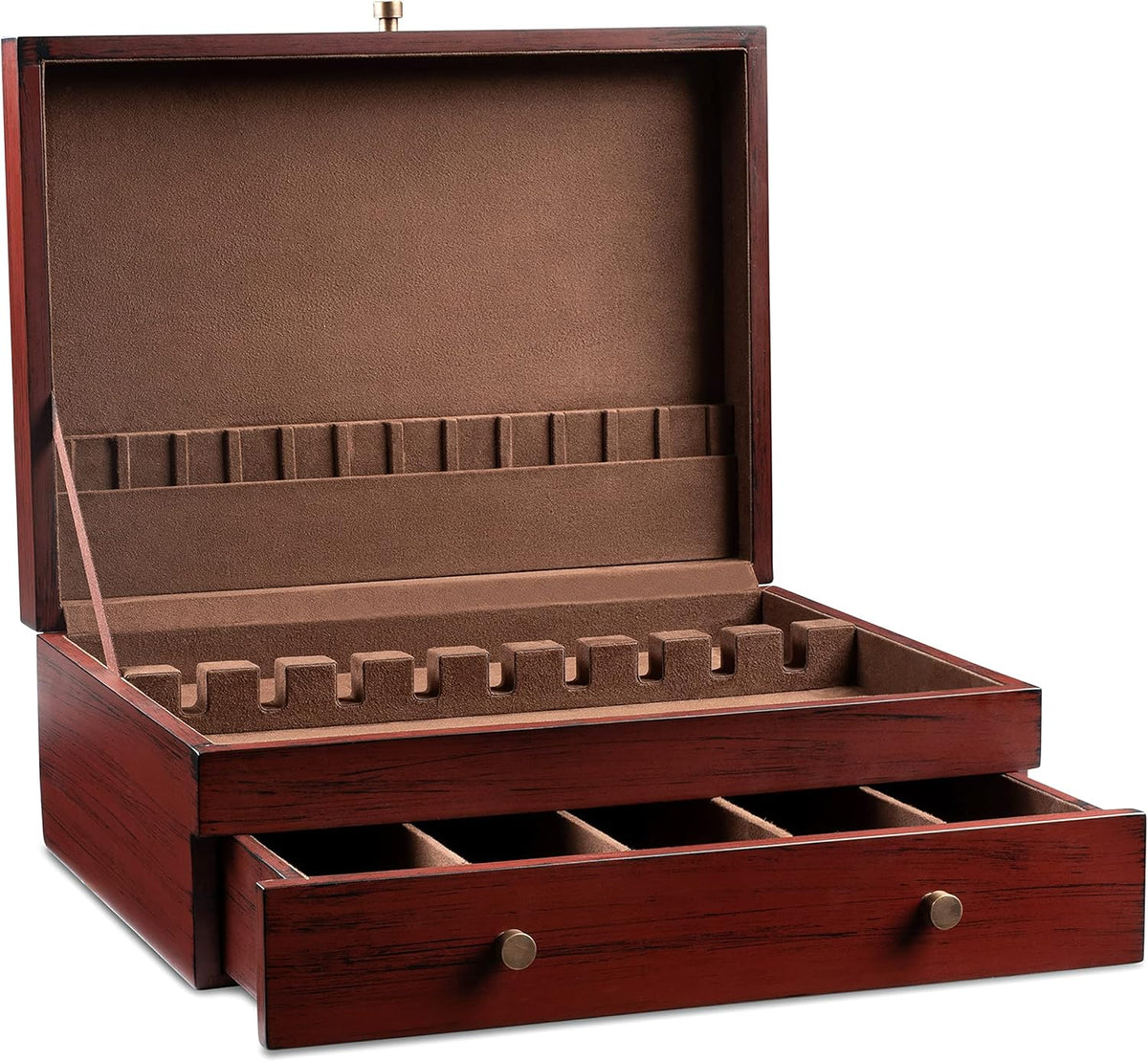Royalty Art Tarnish-Free Silverware Storage Box with Drawer, 15" x 11" Flatware and Utensil Organizer for Kitchen, Elegant Wooden Décor for Dining Room (Flatware Not Included)