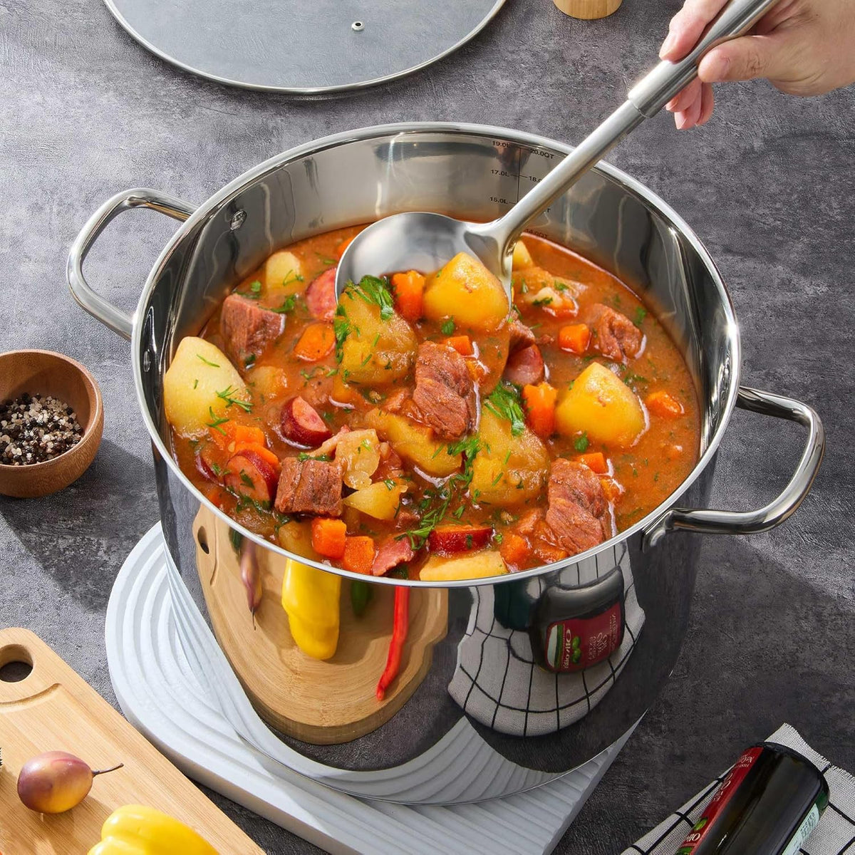 20 QT Stainless Steel Large Stock Pot, LIANYU Heavy Stockpot with Glass Lid, Deep Soup Canning Pot for Stewing Simmering, Tri-ply Base for Induction, Halogen Cooktops, Dishwasher Safe