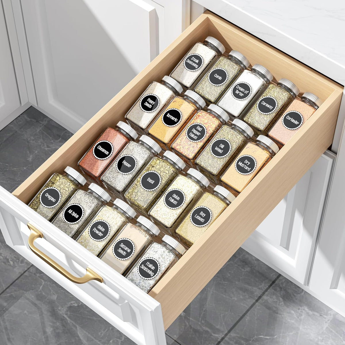 MIUKAA Clear Acrylic Spice Drawer Organizer, 4 Tier- 1 Set Seasoning Jars Drawers Insert, Kitchen Spice Rack Tray for Drawer/Countertop (Jars not included)