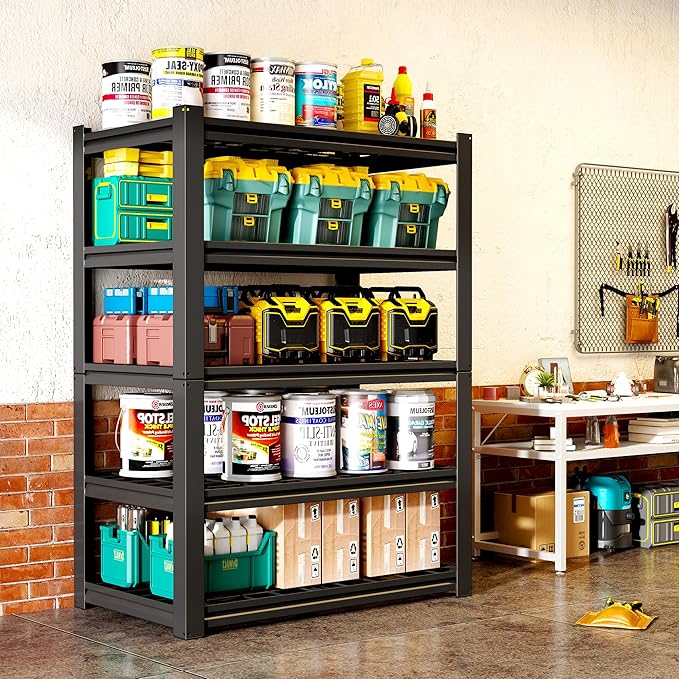 Heavy Duty Garage Shelving, Metal Storage Shelves, 5 Tier Adjustable Storage Shelves, Metel Shelving, Industrial Utility Rack for Garage, Warehouse, Workshop, 72" H×35" W×16" D