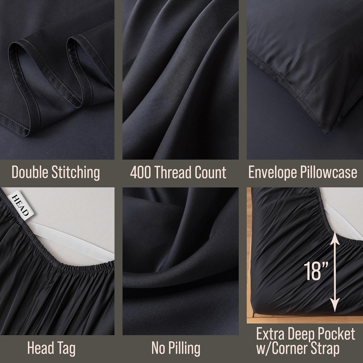 Bella Coterie Luxury Bamboo Viscose Split King Size Sheet Set | 100% Organically Grown | Ultra Soft | Cooling for Hot Sleepers | 18" Deep Pocket [Black]