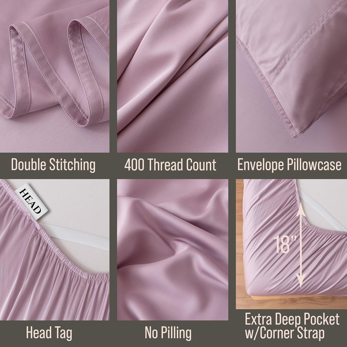 Bella Coterie Luxury Bamboo Viscose Split King Size Sheet Set | 100% Organically Grown | Ultra Soft | Cooling for Hot Sleepers | 18" Deep Pocket [Lilac]