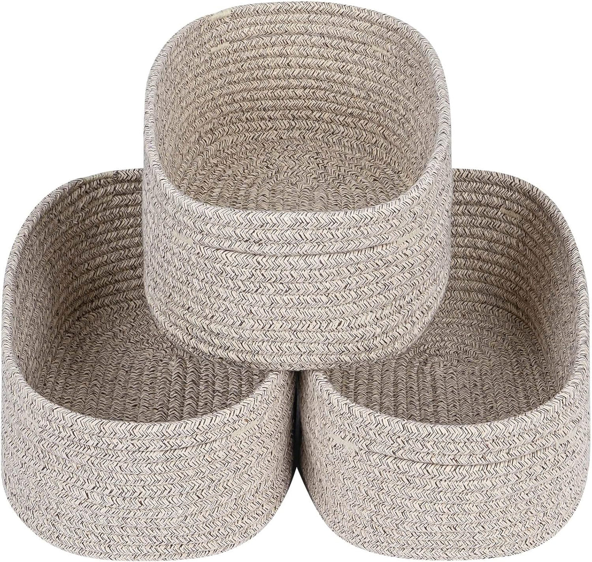 CubesLand Rectangle Organization/Storage Basket, Natural Cotton Rope Woven Baskets for Organizing, Small Basket for Kids, Baby Nursery, Cat Dog Toy Baskets, Organizer Bins for Shelves 3Pc Light Brown