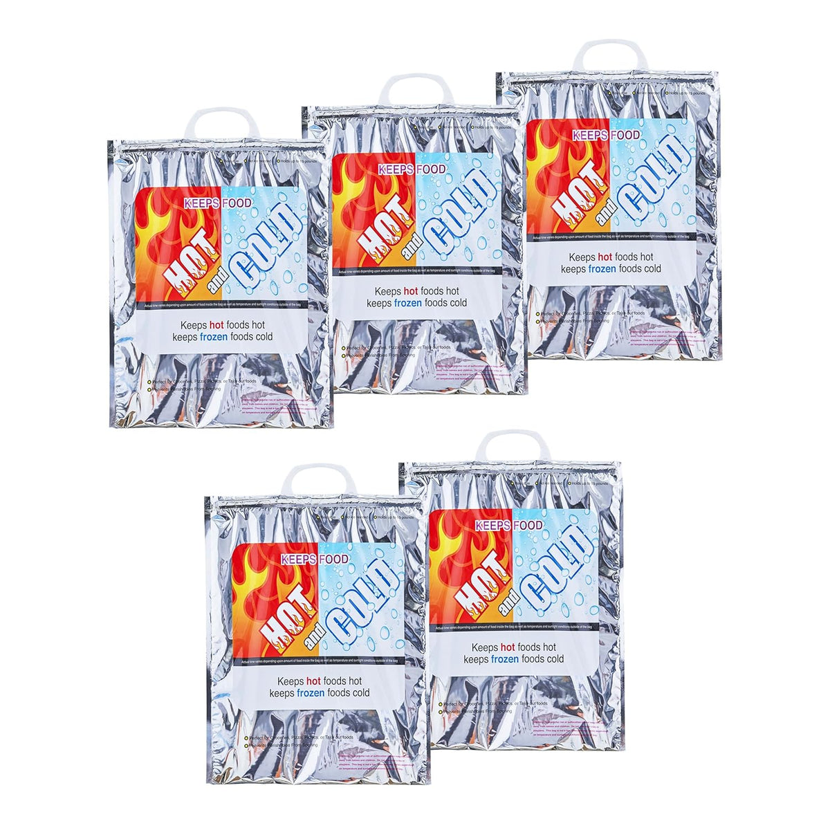 Superio Hot and Cold Insulated Bags for Food Delivery, Grocery Shopping Bags, Food Storage for Hot and Frozen Food for Travel, Disposable Cooler Bag, Reinforced Thermal Lunch Bag (5, 13.5"x17.5")