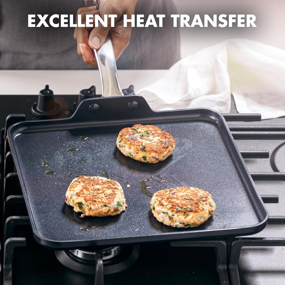 GreenPan Chatham Black Prime Midnight Hard Anodized Healthy Ceramic Nonstick, 11" Griddle Pan, PFAS-Free, Dishwasher Safe, Oven Safe, Black