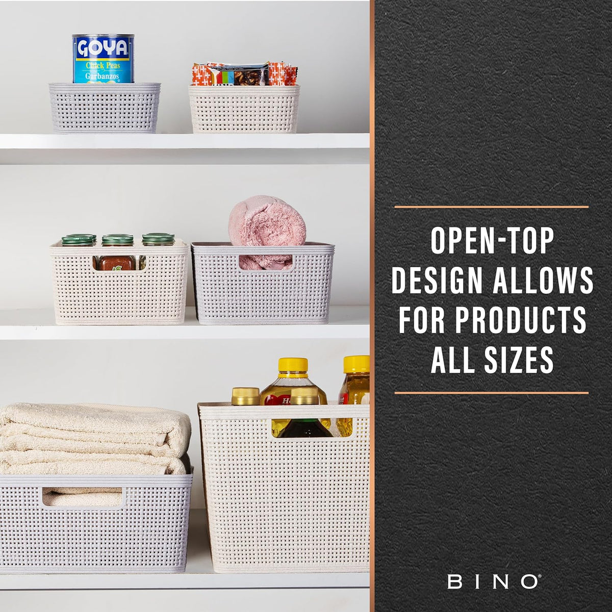 BINO Woven Plastic Basket | Large (Natural), 3-Pack | THE JUTE COLLECTION | Home Organization, Space-Saving Storage, Stylish Design | Plastic Storage Basket