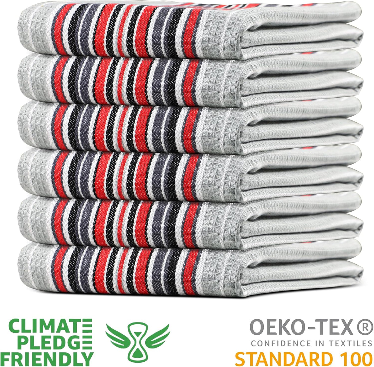 Urban Villa Kitchen Towels Waffle Stripes Dish Towels for Kitchen Grey Color Set of 6 Kitchen Towels Highly Absorbent Cotton Over Sized 20X30 in with Mitered Corners Kitchen Hand Tea Towels