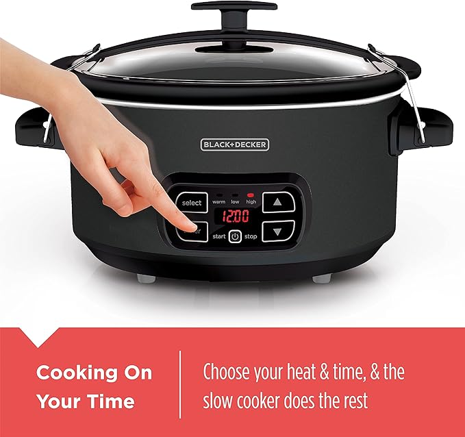 BLACK+DECKER 7-Quart Slow Cooker, SCD4007, Chalkboard Exterior, Locking Lid, 3 Heat Settings, Removable Stoneware Crock