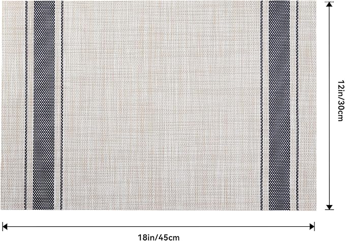 Leetaltree Khaki-Blue Placemats, Heat Resistant Non-Slip Place mats for Dining Table, Washable Durable PVC Vinyl Woven Table Mats (Set of 8)