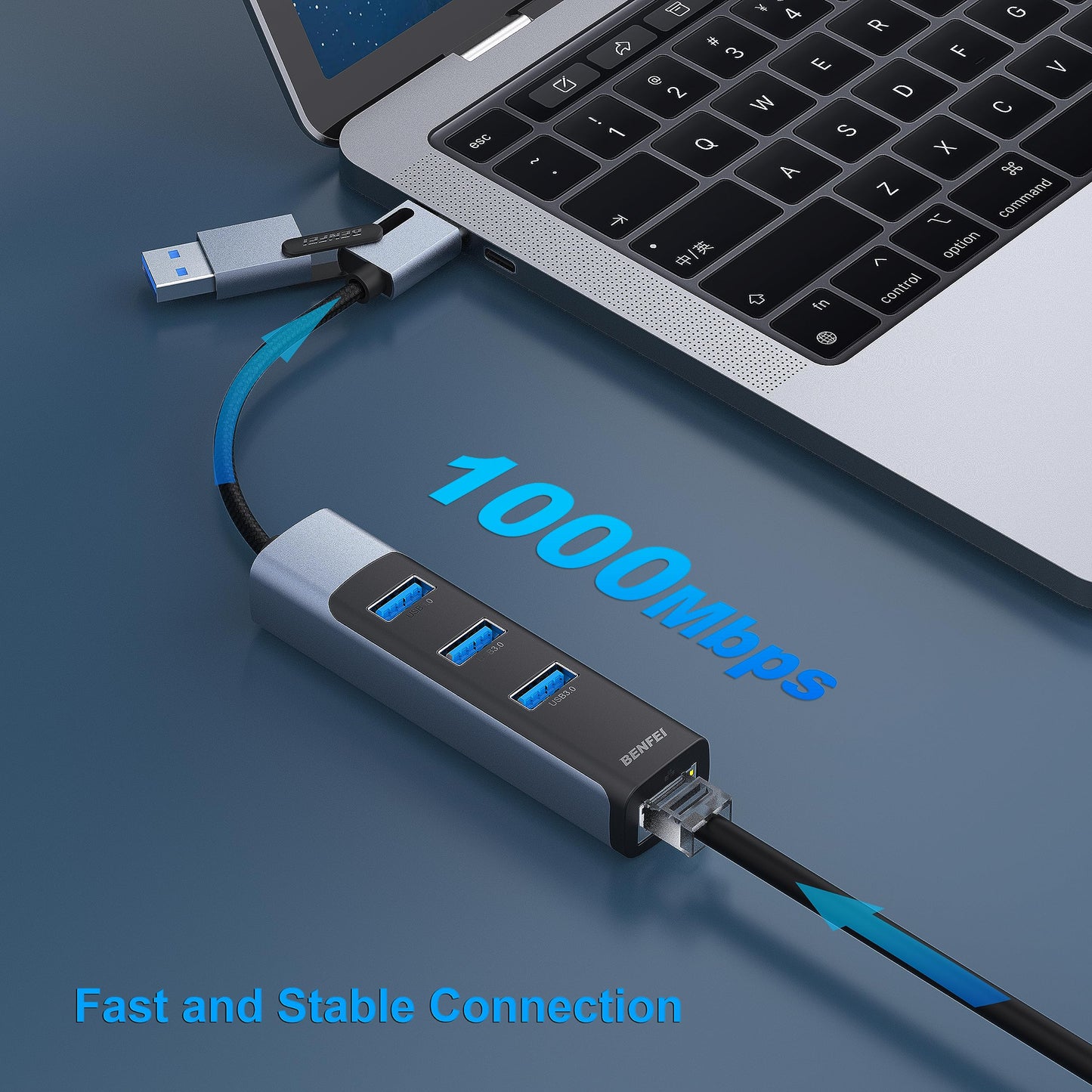 BENFEI 4in1 USB-C/USB 3.0 to Ethernet Adapter with 3*USB 3.0 Ports Compatible for iPhone 15 Series, MacBook Pro/Air 2023/2022/2021/2020/2019 and More