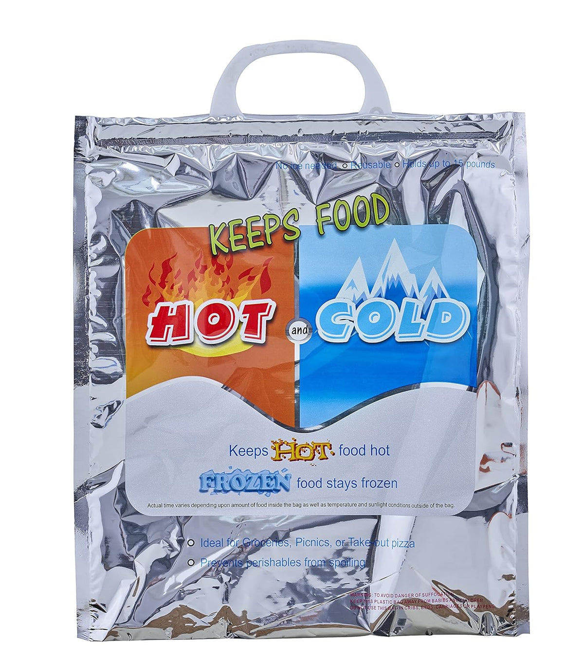 Superio Hot and Cold Insulated Bags for Food Delivery, Grocery Shopping Bags, Food Storage for Hot and Frozen Food for Travel, Disposable Cooler Bag, Reinforced Thermal Lunch Bag (1, 12"x13.5")