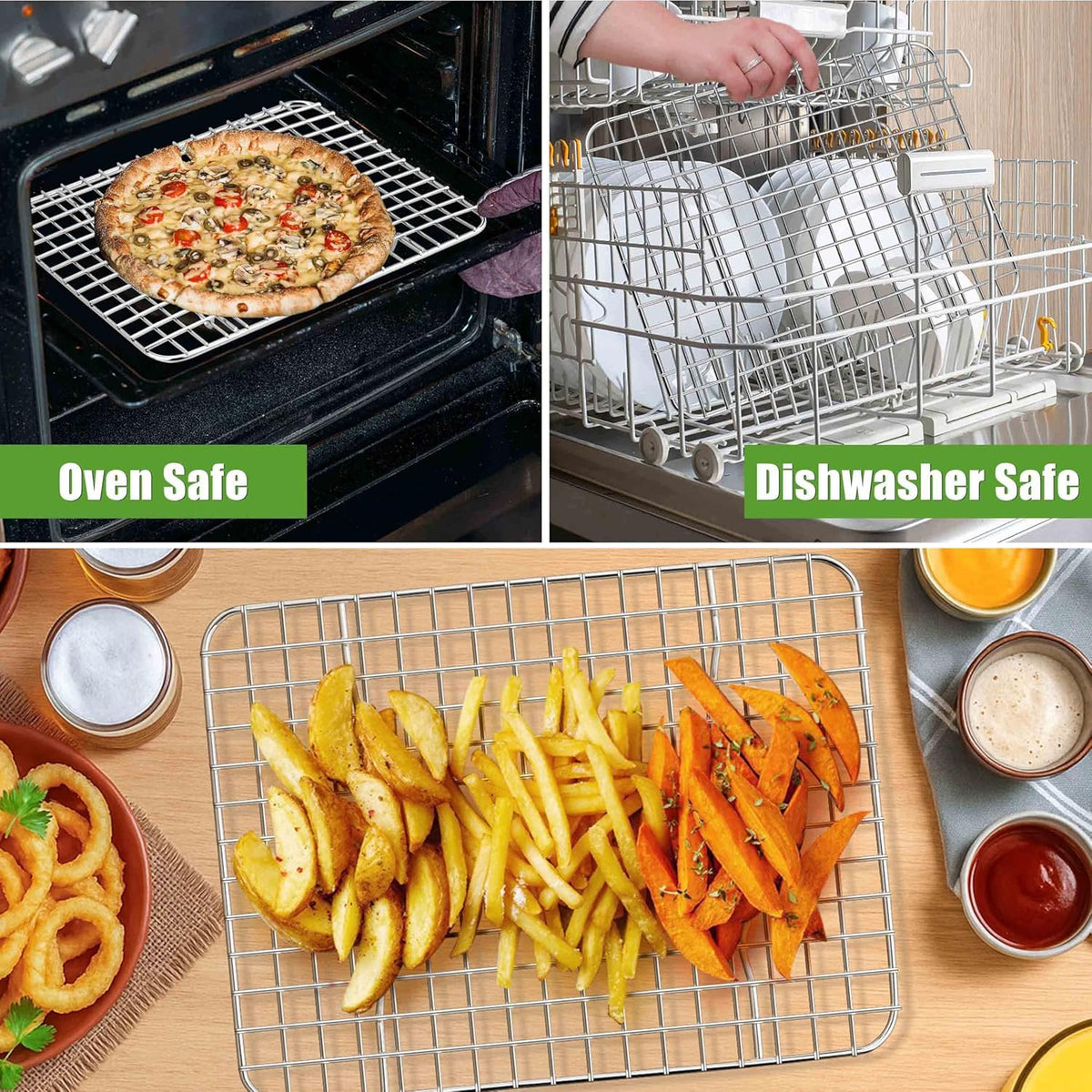 Homikit 2 Pack Cooling Rack Set, 12" x 9" Stainless Steel Baking Rack for Bacon Bread Pizza, Metal Wire Oven Racks for Cooking Roasting Fit Quarter Sheet Pan, Rust Free & Dishwasher Safe