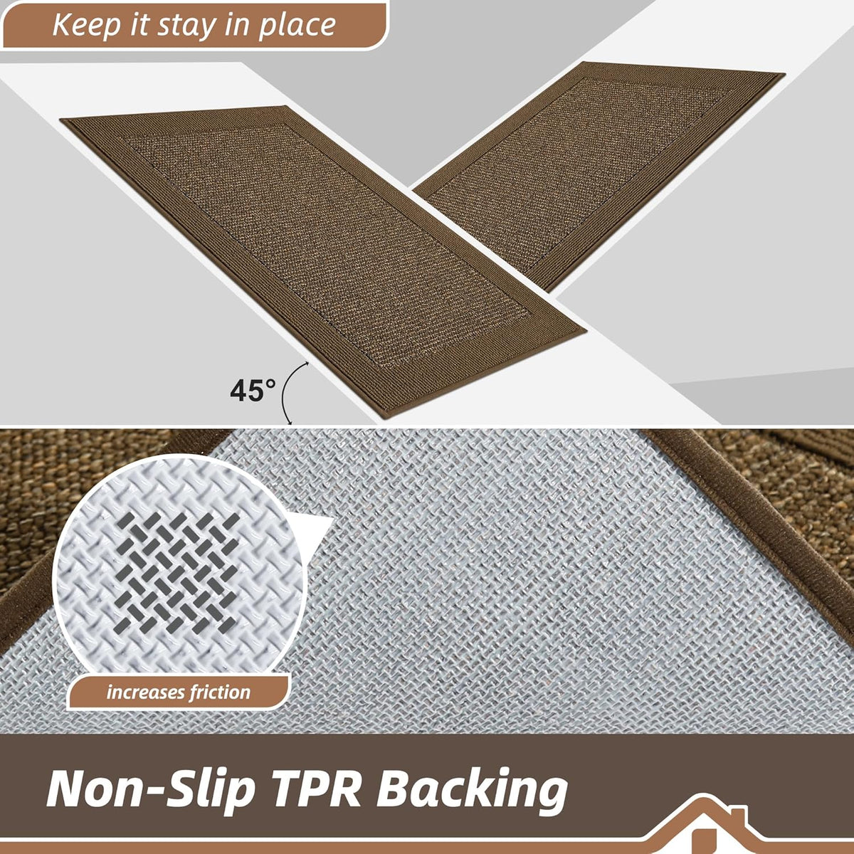 BEQHAUSE Kitchen Rugs and Mats Set of 2 Non-Slip Kitchen Mats for Floor, Absorbent and Stain Resistant Kitchen Runner, Machine Washable Rugs for Kitchen, Laundry & Sink, 20"x32"+20"x48", Brown