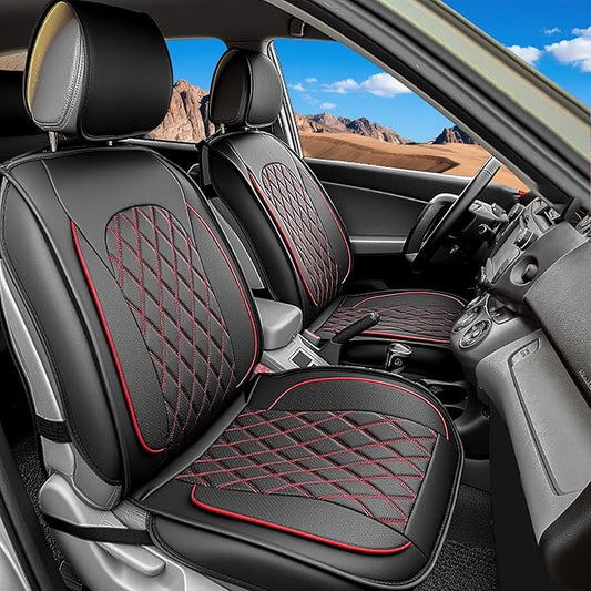 LINGVIDO Car Seat Covers for Front Seats (2 Seats) - Premium Perforated Nappa Leather,Waterproof Shield, Omni-Adapt Fit for SUVs Sedans, Ideal for Rideshare & Pets