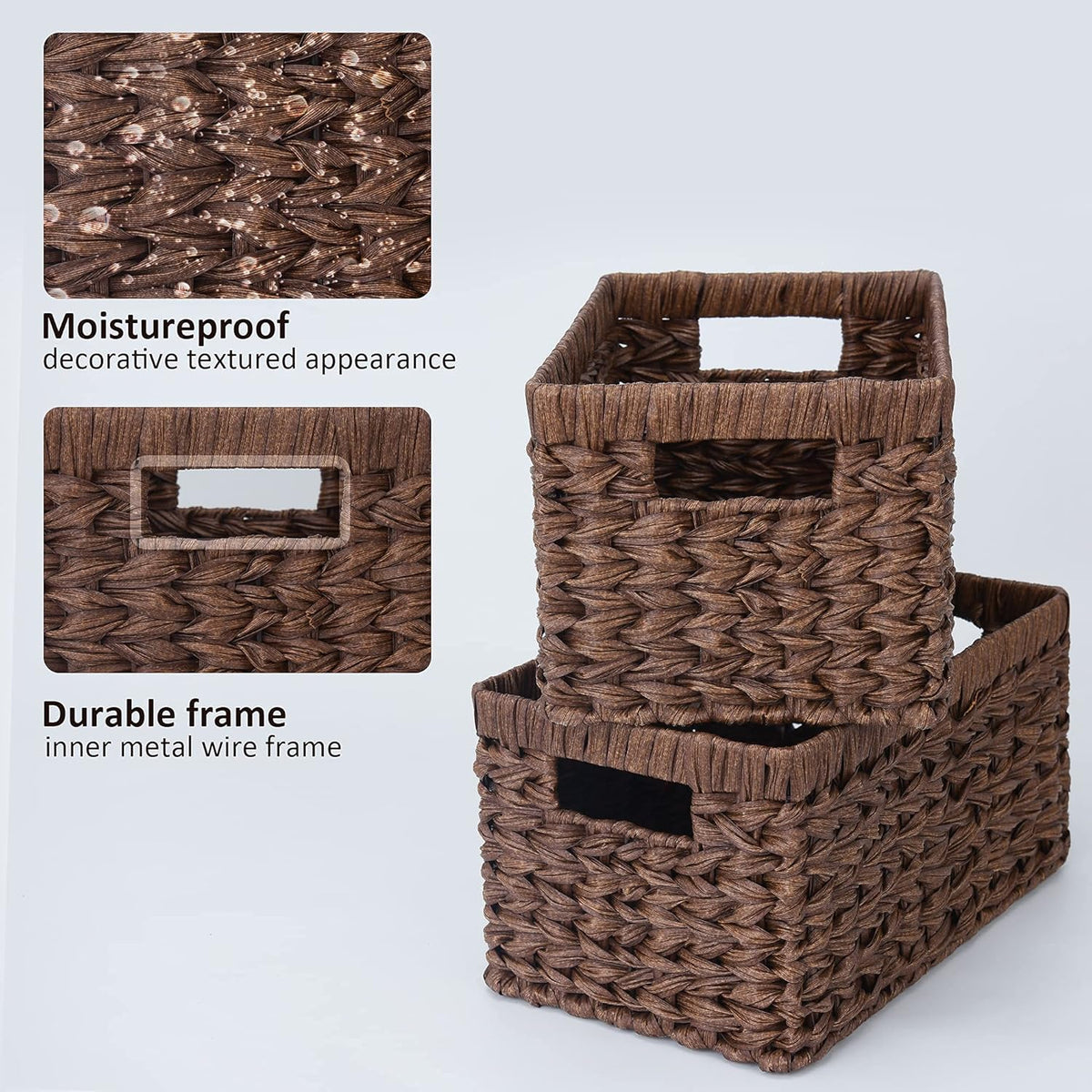 GRANNY SAYS Wicker Storage Baskets for Shelves, Wicker Baskets for Organizing, Waterproof Woven Basket for Pantry, Rectangle Basket for Shlef, Brown, 2-Pack