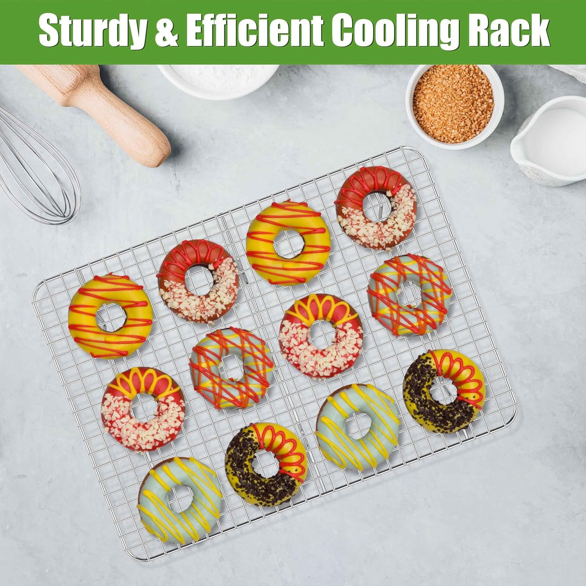 Homikit 2 Pack Cooling Racks, 15.3 x 11.3 Inch Stainless Steel Large Baking Rack Set for Roasting Grilling, Bacon Bread Pizza Cookie Oven Wire Rack Fits 16x12 Sheet Pan, Rust Free & Dishwasher Safe