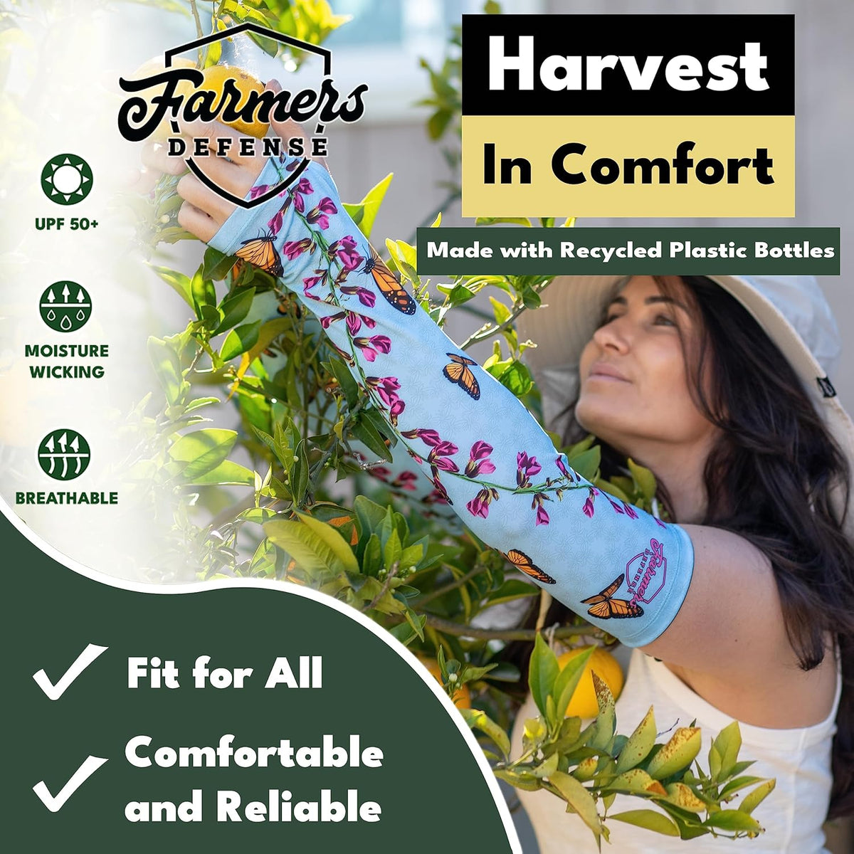 FARMER'S DEFENSE Sleeves | UV Cooling Sleeves | Anti-Scratch Sun Protection Arm Sleeves for Gardening Harvesting Outdoors