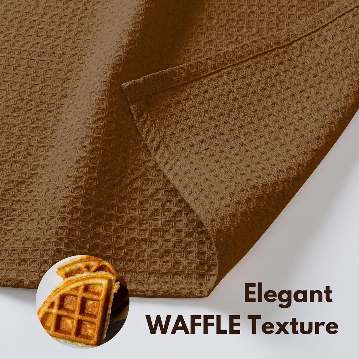 Native Fab Waffle 12 Pack 100% Cotton Easter Kitchen Dish Towels 16x26 Absorbent Durable Washable, Tea Cloths, Bar Towels, Cleaning With Hanging Loop, Brown