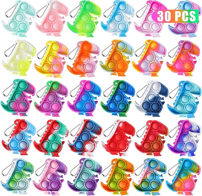 Dinosaur Pop Fidget Toys Bulk Its 30 Pack Dinosaur Party Favors for Kids 4-8 8-12 Mini Dino Pop Keychain It Fidget Toy Fidgets for Classroom Prizes Student Carnival Birthday Goodie Bag Stuffers Filler