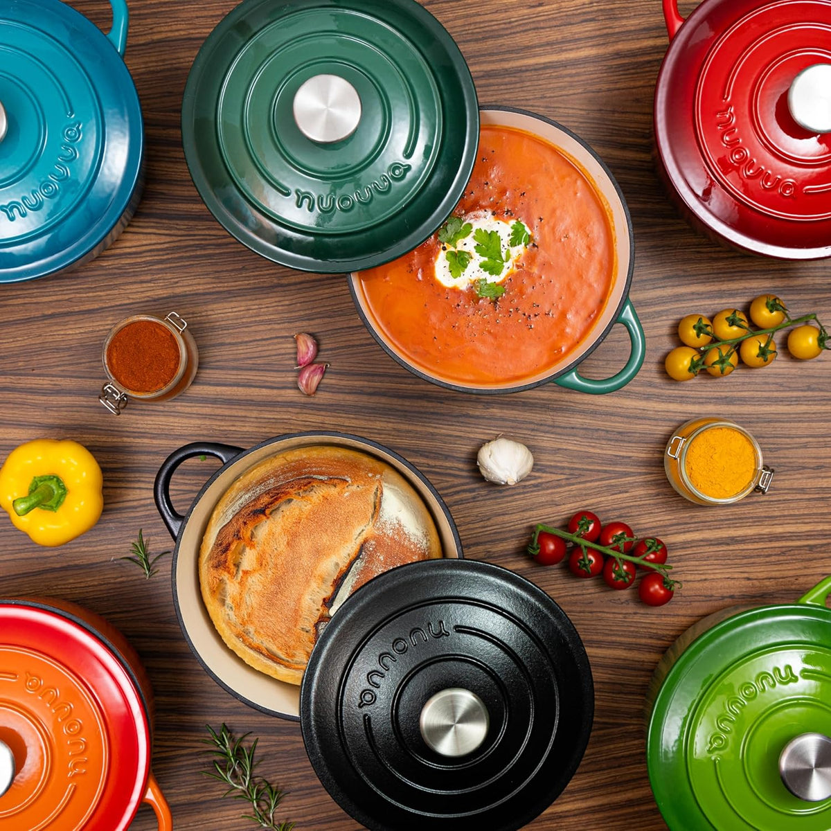 Cast Iron Dutch Oven with Lid – Non-Stick Ovenproof Enamelled Casserole Pot – Sturdy Dutch Oven Cookware – Blue, 7.3-Quart, 30cm – by Nuovva